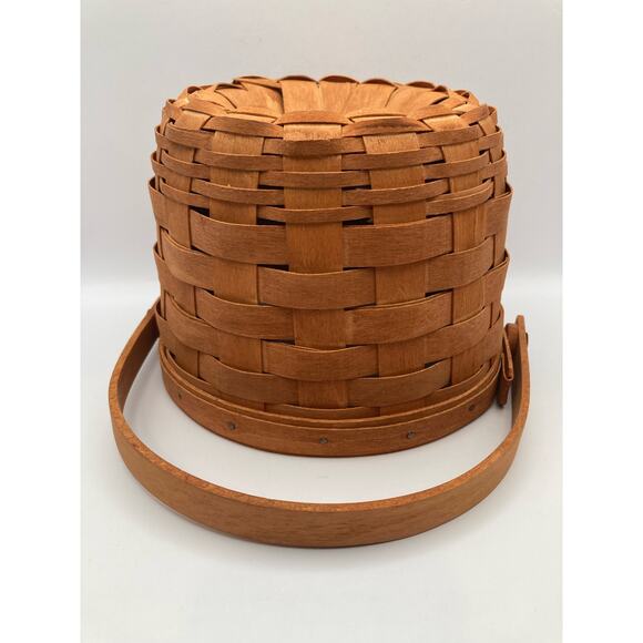 Longaberger 1991 Swinging Handle Round Basket 9" High with Handle 6.5" Wide - Picture 2 of 9